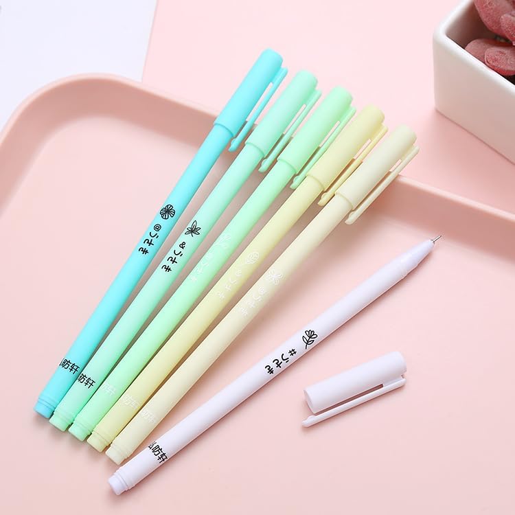 mexine Rollerball Pens 6 Pack Morandi Color,Gel Black Ink Pens Set,Retractable Cute Creative Student Pen,Kids Girl Women School Office Supplies Gift,Novelty Stationery(Purple) - Image 5